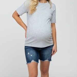 Maternity Navy Distressed Jean Shorts Pink Blush NWT
